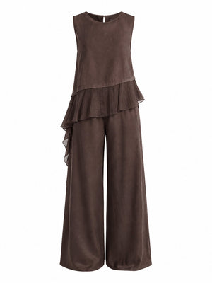 Kahverengi Garnili Bluz Pantolon Takım - 51391