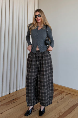 Kahverengi Paça Pileli Bagy Pantolon - 51466