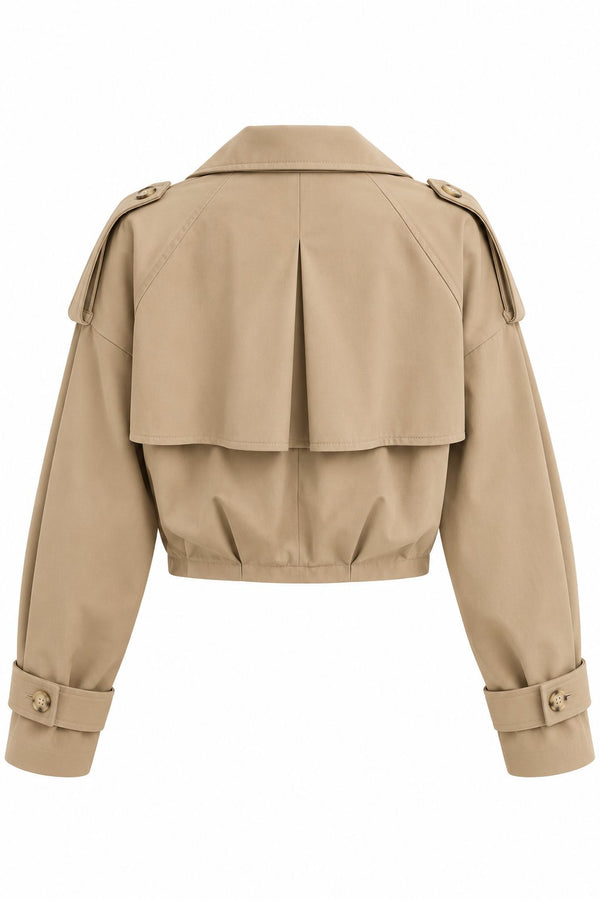 Bej Pileli Crop Ceket - 2y4199