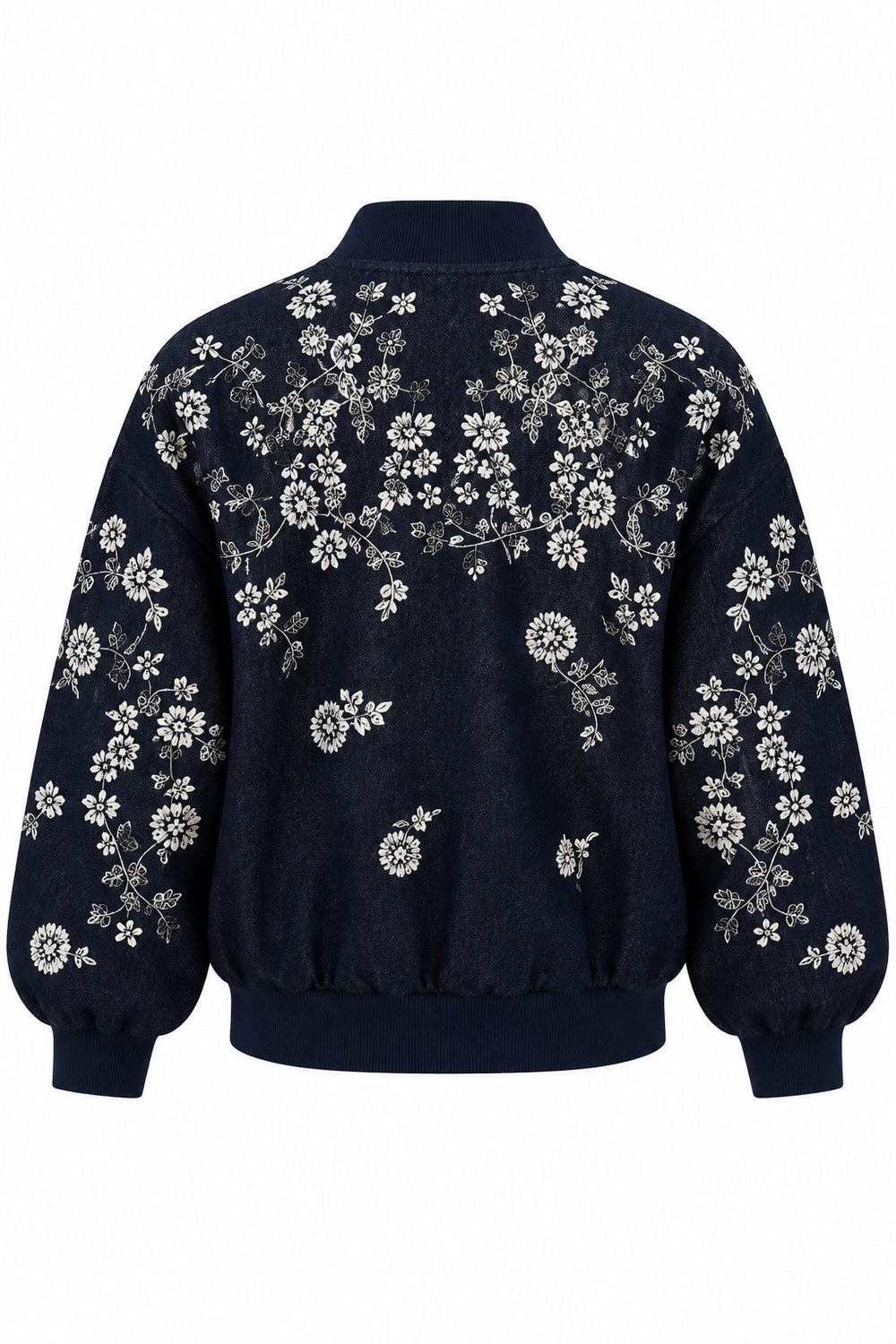 Lacivert Gümüş İşlemeli Bomber Denim Ceket - 99947