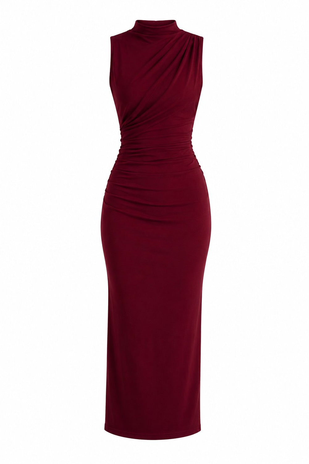Bordo Drapeli Yırtmaçlı Midi Elbise - 2y4114
