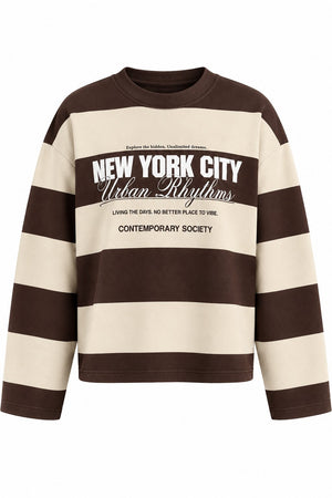 Kahverengi Sarı New York Baskılı Sweatshirt - 1132