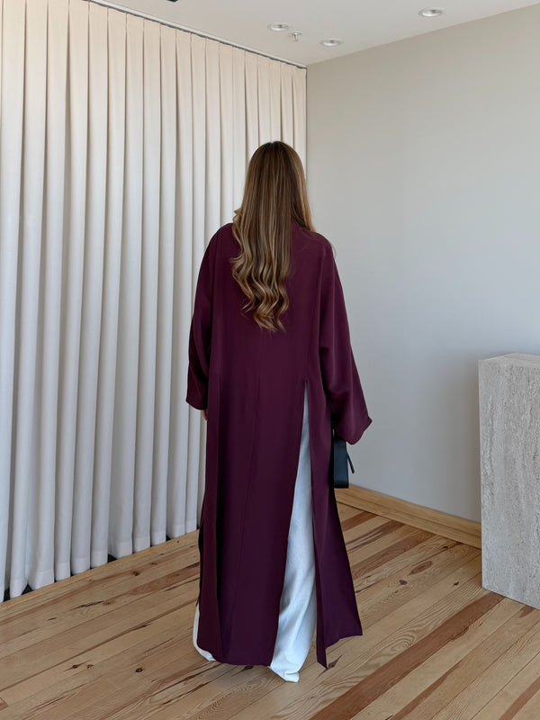 Bordo Yırtmaçlı Uzun Tunik - 8515