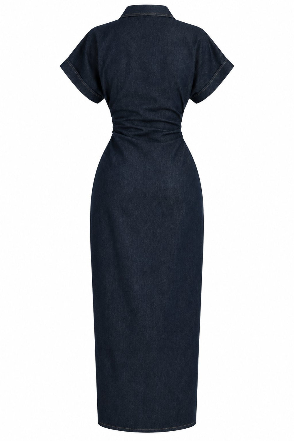 Lacivert Drapeli Çok Düğmeli Denim Elbise - 2y8198