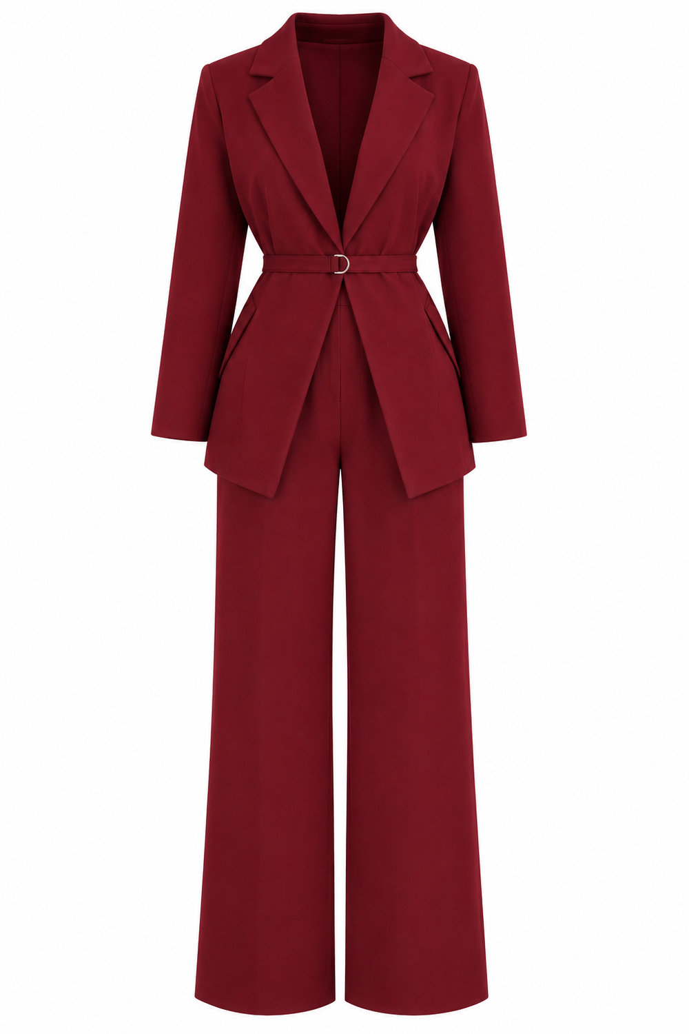 Bordo İnce Kemerli Ceket Pantolon Takım - 2y0364
