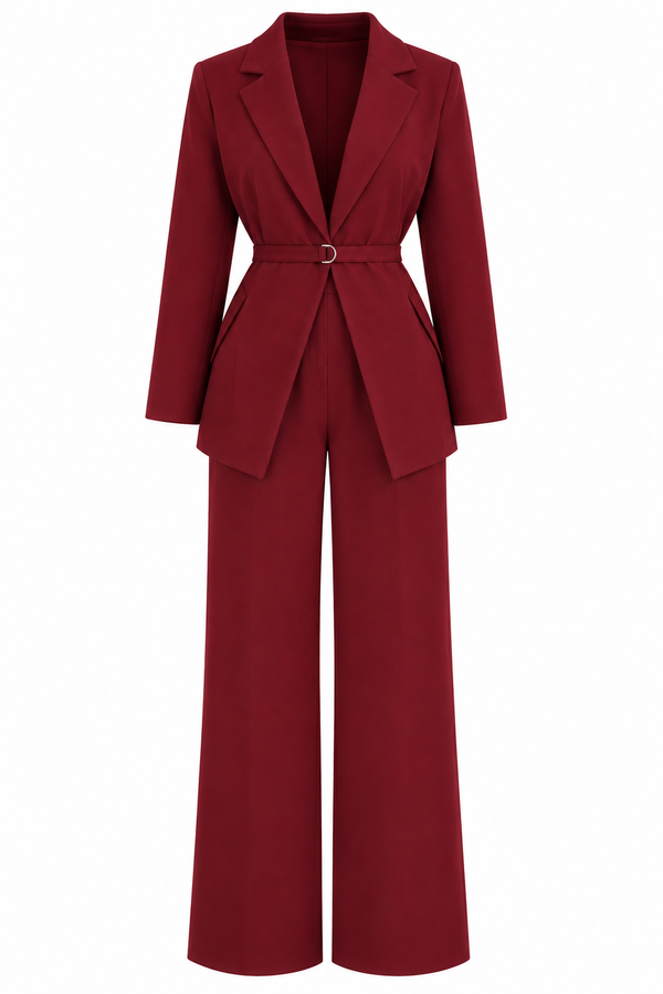 Bordo İnce Kemerli Ceket Pantolon Takım - 2y0364