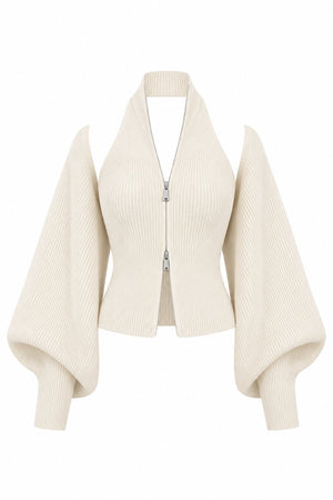 Krem Fermuarlı Bolero Detaylı İkili Triko Takım - 10202