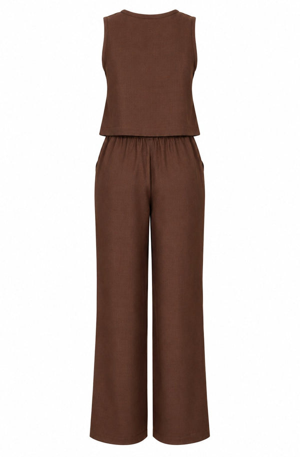 Kahverengi Aksesuarlı Bluz Pantolon 2'li Takım - 2y8757