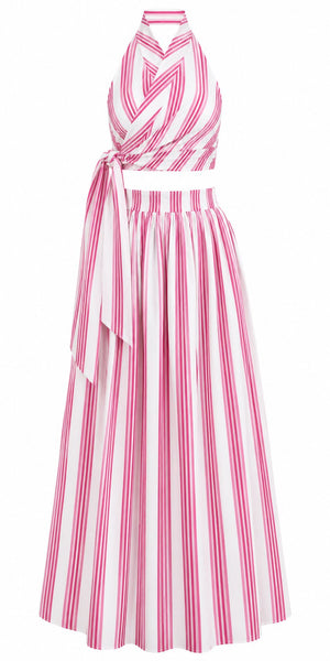 Pembe Desenli Bağlamalı Crop Etek Takım - 30447