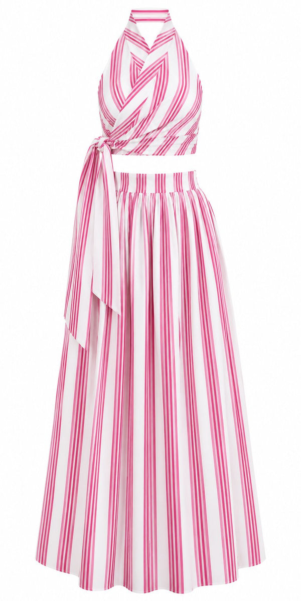 Pembe Desenli Bağlamalı Crop Etek Takım - 30447
