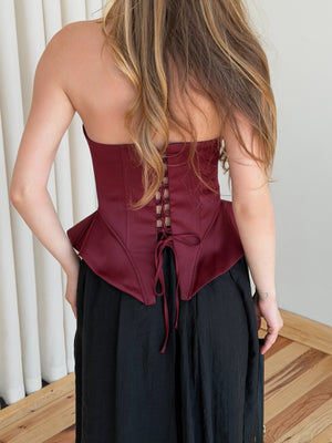 Bordo Sırt İp Detaylı Büstiyer - 8507