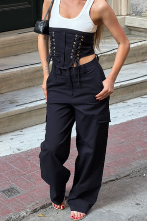 Lacivert Korse Bluz Kargo Pantolon Takım - 1048