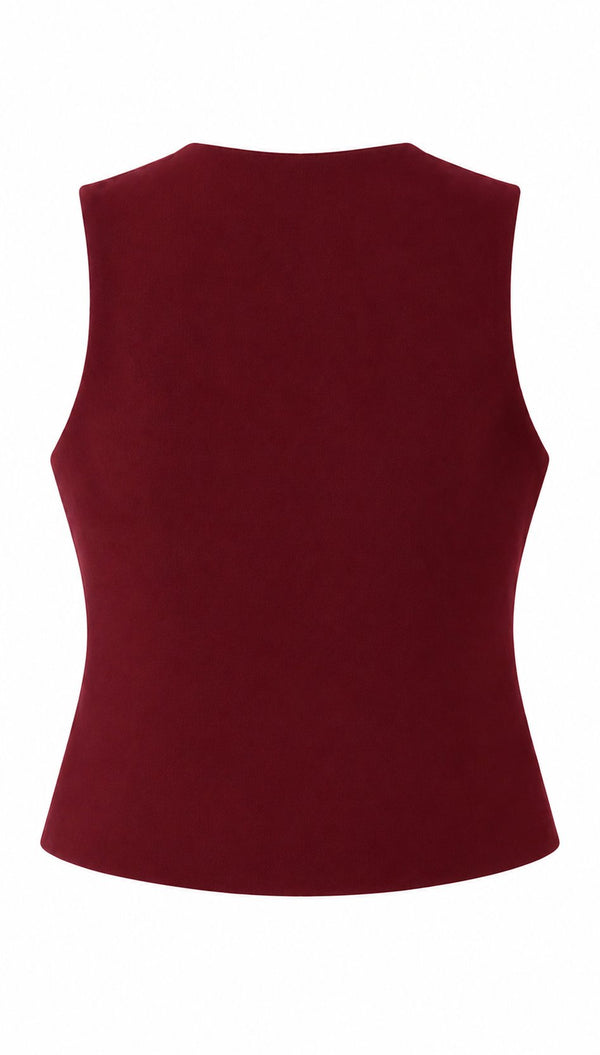 Bordo Çift Sıra Düğmeli Triko Yelek - 2y4492