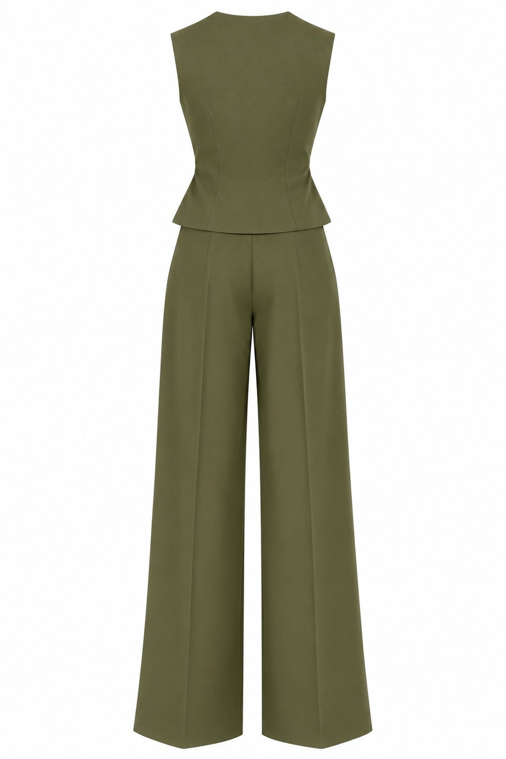 Haki Donna Kruvaze Yaka Yelek Pantolon Takım - 3y8496