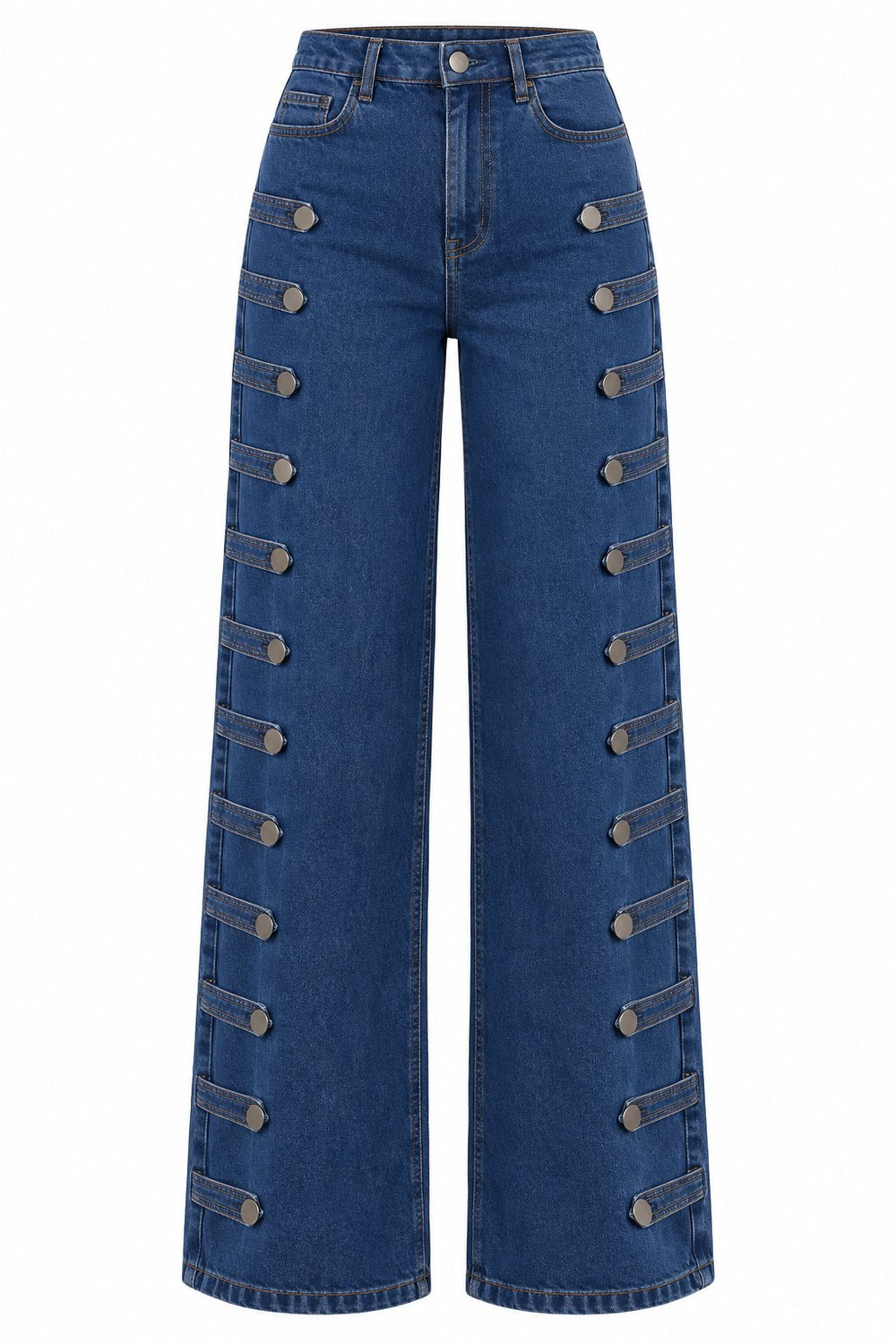Lacivert Napolyon Düğme Detaylı Wide Leg Pantolon - 1113