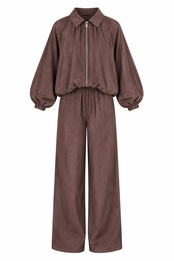 Kahverengi Garnili Bomber Pantolon Takım - 2y51458