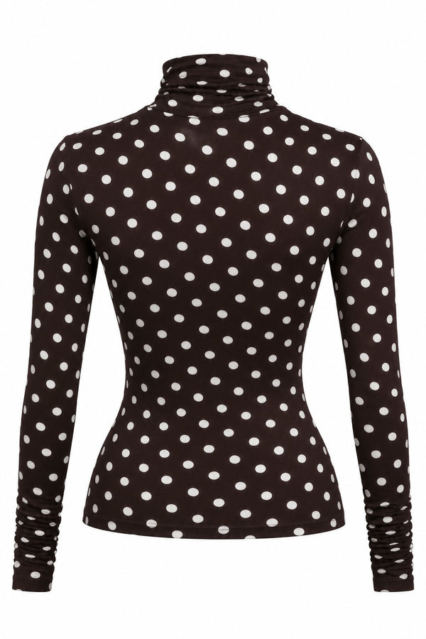 Kahverengi Balıkçı Yaka Puantiyeli Bluz - 2y0667