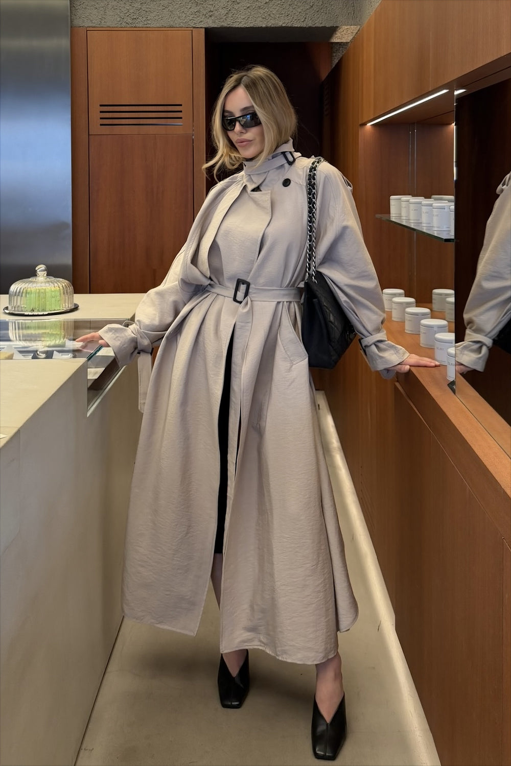 Taş Kuşaklı Premium Oversize Trençkot - 8646