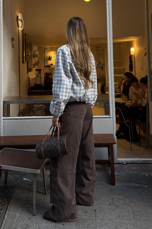 Kahverengi Napolyon Düğme Detaylı Wide Leg Pantolon - 1113