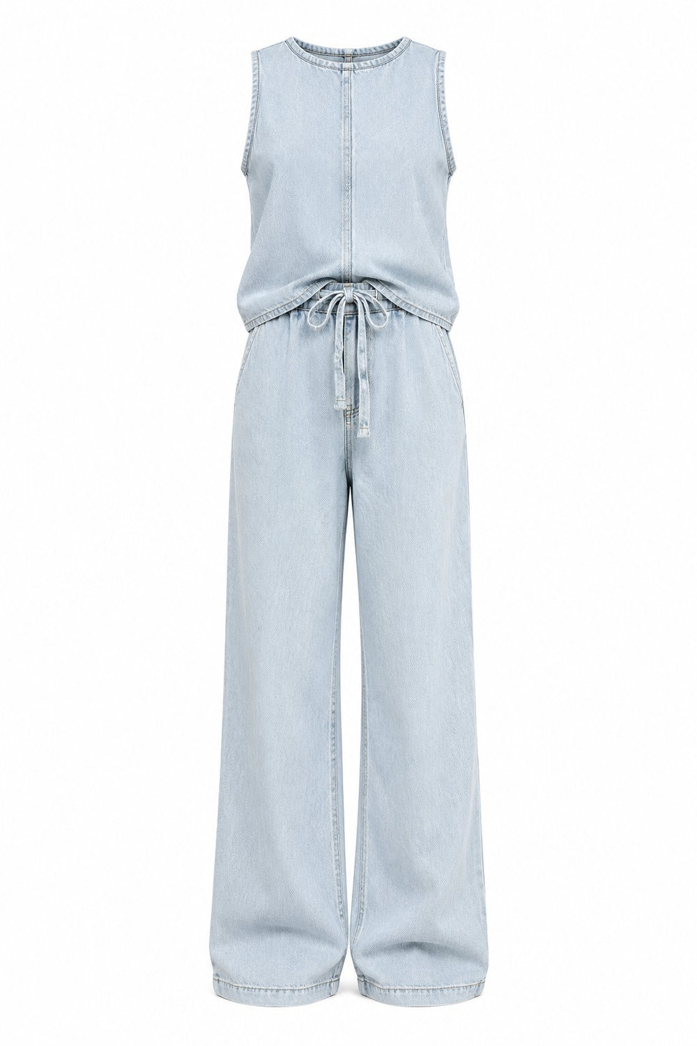 Buz Mavi Arka Tencel Denim Yelek Pantolon Takım - 4173