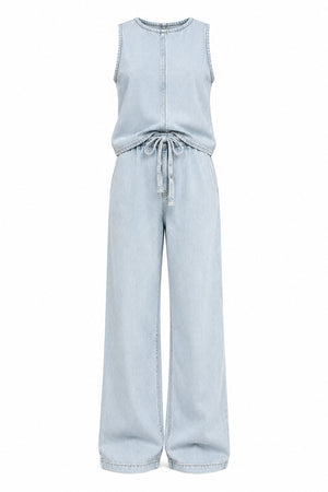 Buz Mavi Arka Tencel Denim Yelek Pantolon Takım - 4173