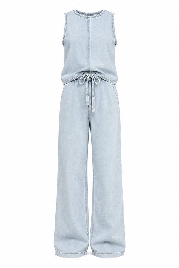 Buz Mavi Arka Tencel Denim Yelek Pantolon Takım - 4173