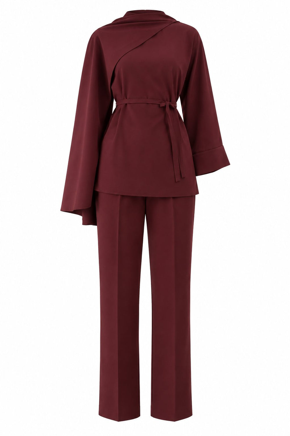Bordo Kendinden Şallı 2'li Takım - 2y8752