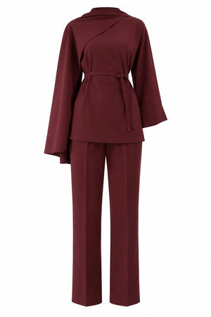 Bordo Kendinden Şallı 2'li Takım - 2y8752