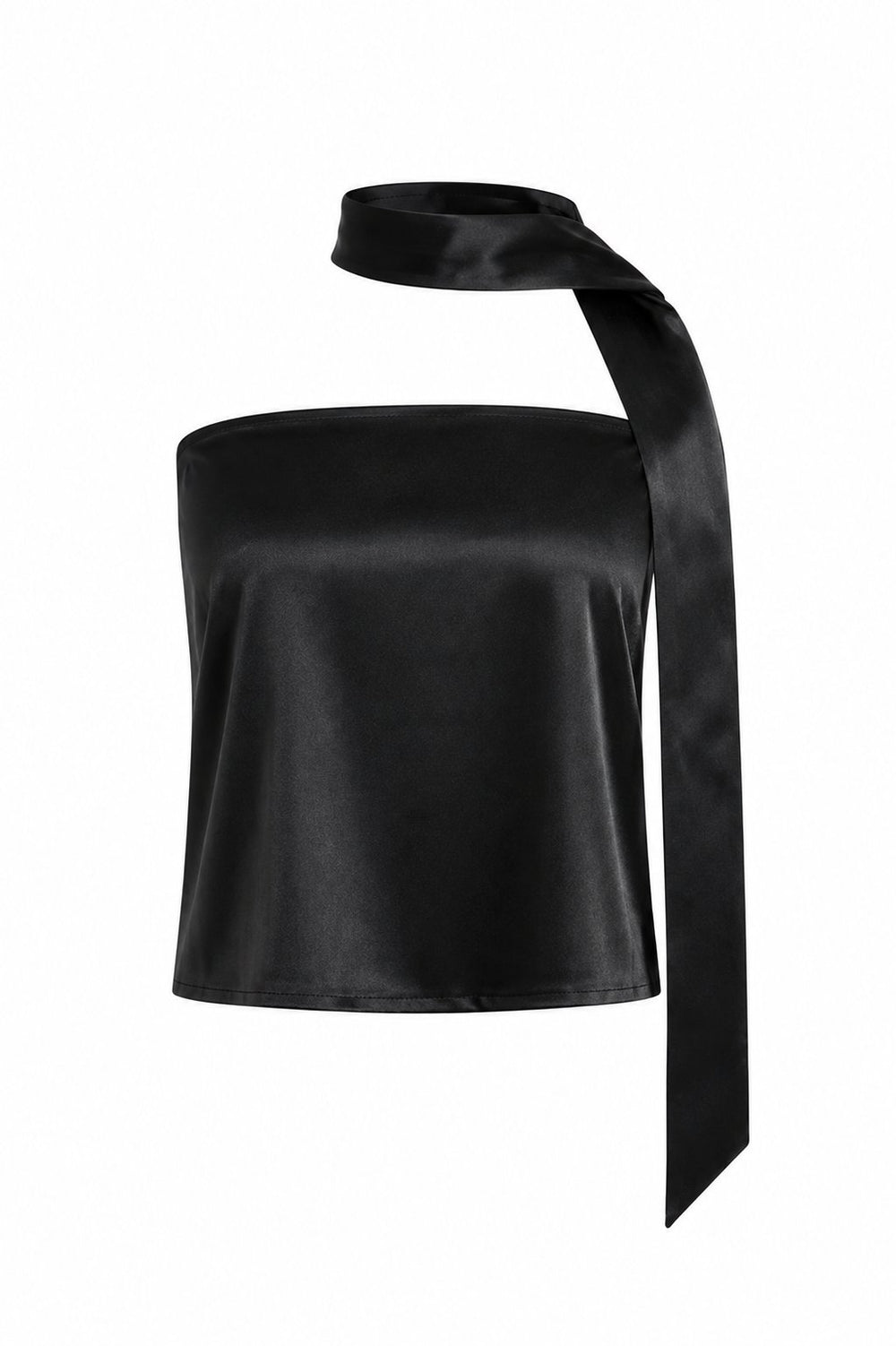 Siyah Straplez Fularlı Saten Bluz - 1275