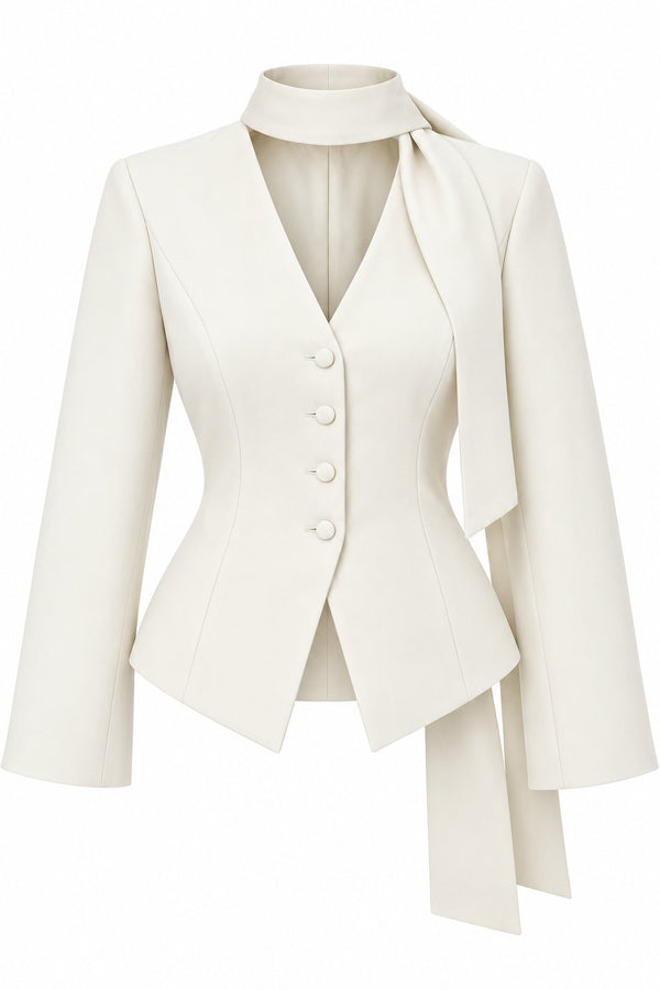 Ekru Vatkalı Fular Detaylı Ceket - 2y85175