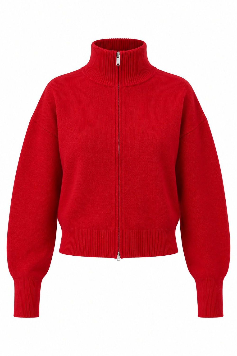 Kırmızı Pamuklu Çift Fermuarlı Hırka - 2y0657