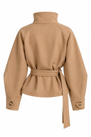 Camel Dik Yakalı Kuşaklı Trençkot - 2y501326