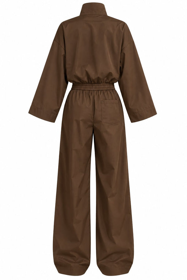 Kahverengi Bomber Saten Ceket Pantolon İkili Takım - 2y9663 - 51229