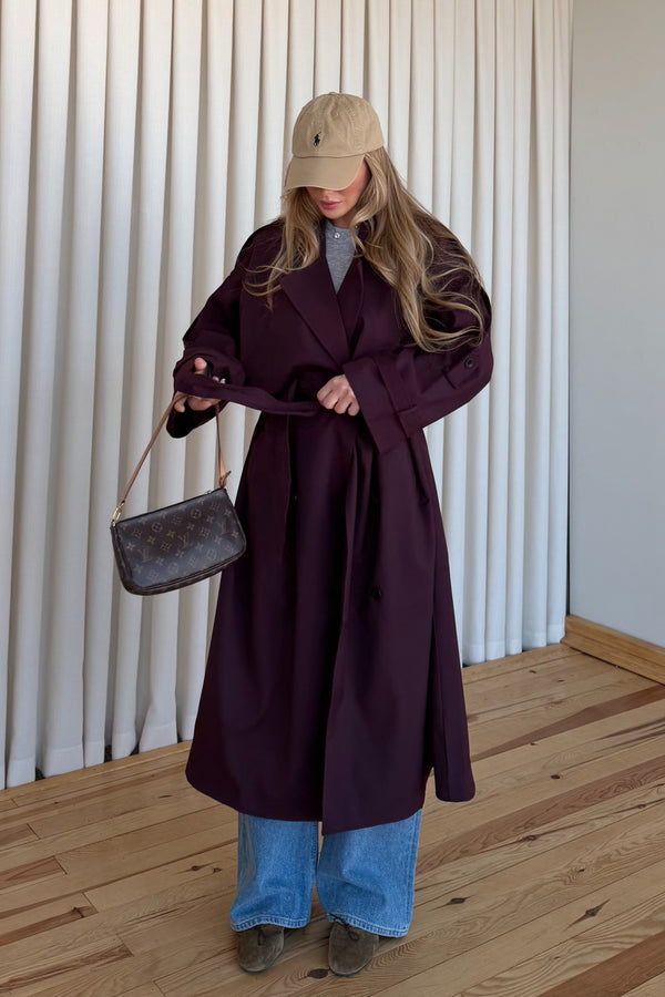 Mürdüm Lucky Düğme Detaylı Oversize Trençkot | LALUVIA