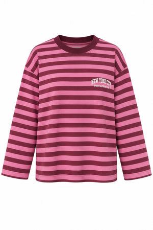 Pembe Çizgili New York Baskılı Sweatshirt - 1130