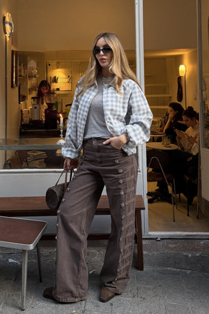 Kahverengi Napolyon Düğme Detaylı Wide Leg Pantolon - 1113