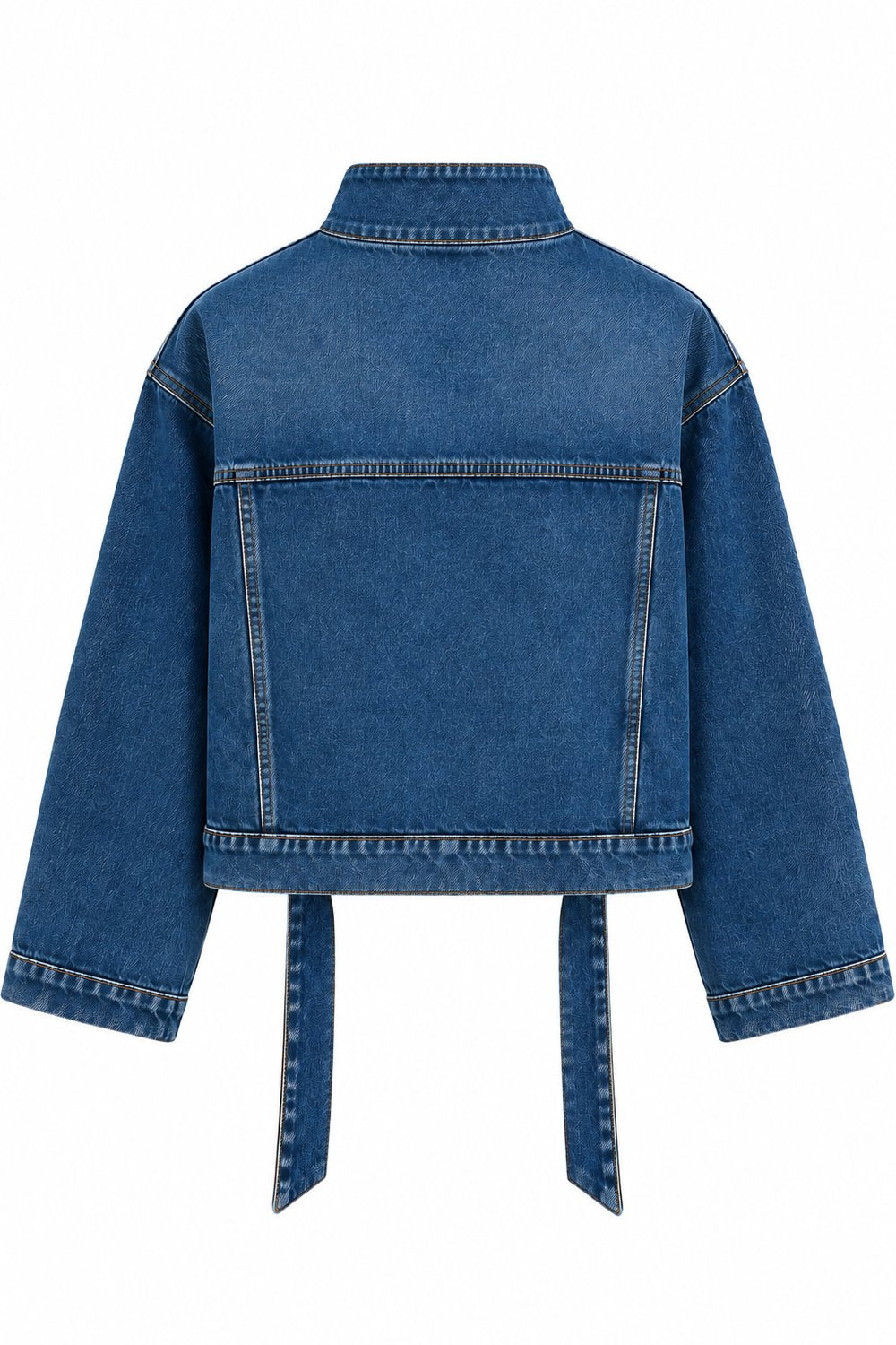 Mavi Dik Yaka Kemerli Denim Ceket - 1267