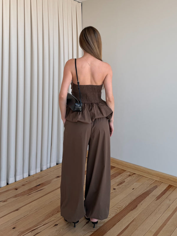 Kahverengi Balon Bluz Pantolon Takım - 7334