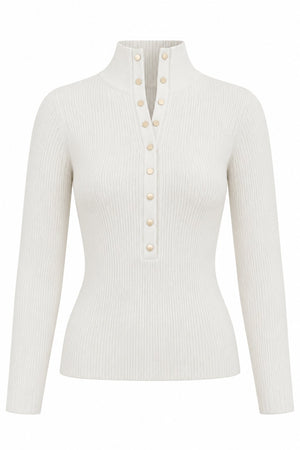 Krem Çıtçıtlı Boğazlı Kazak - 2y251037