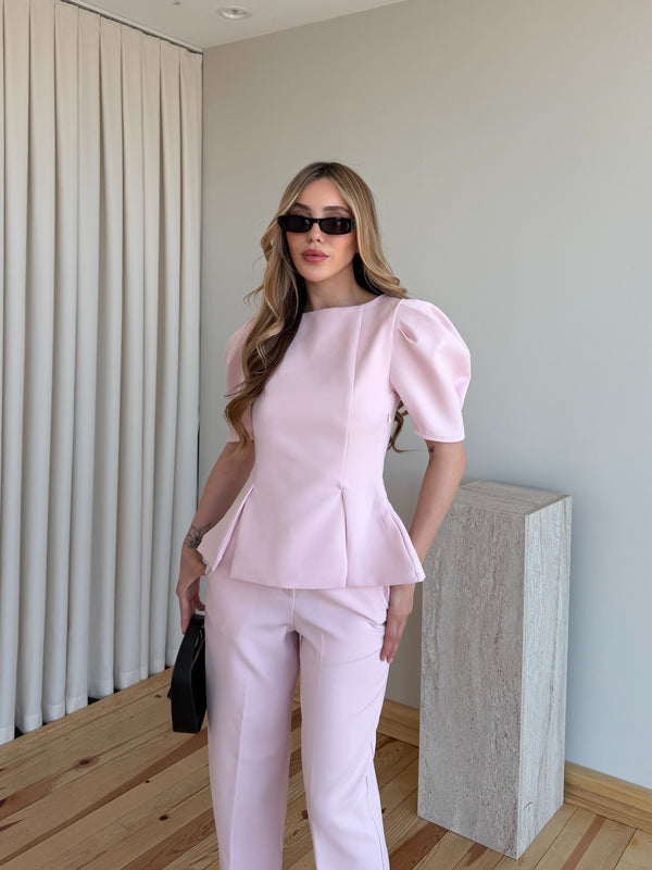 Pembe Mateo Balon Kol Bluz Pantolon Takım - 5125