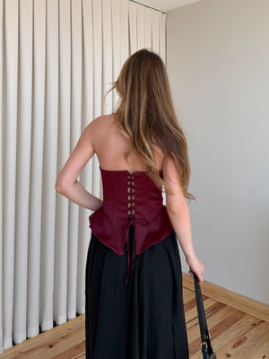 Bordo Sırt İp Detaylı Büstiyer - 8507
