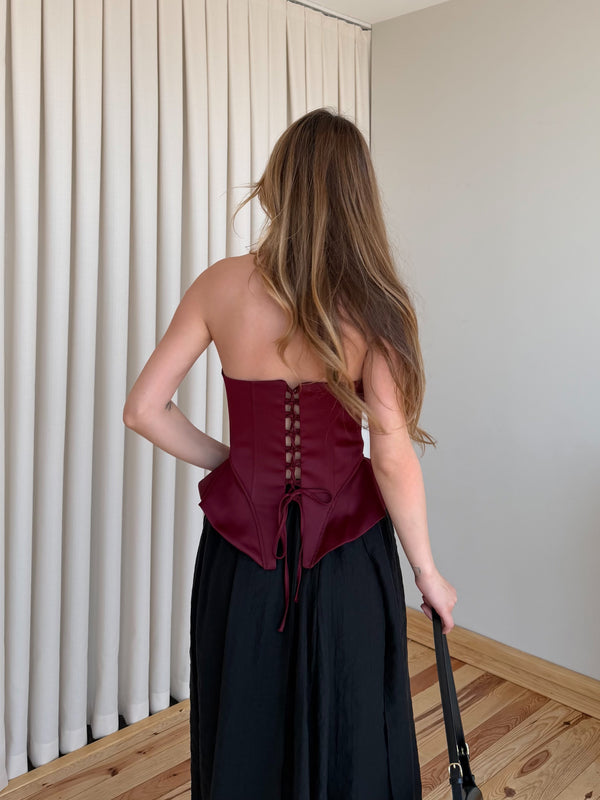 Bordo Sırt İp Detaylı Büstiyer - 8507