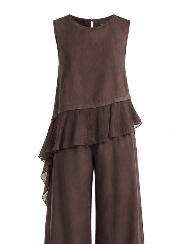 Kahverengi Garnili Bluz Pantolon Takım - 51391
