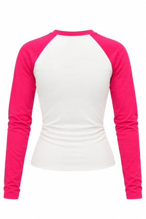 Pembe Slim Fit Kontrast Uzun Kollu Bluz - 5219