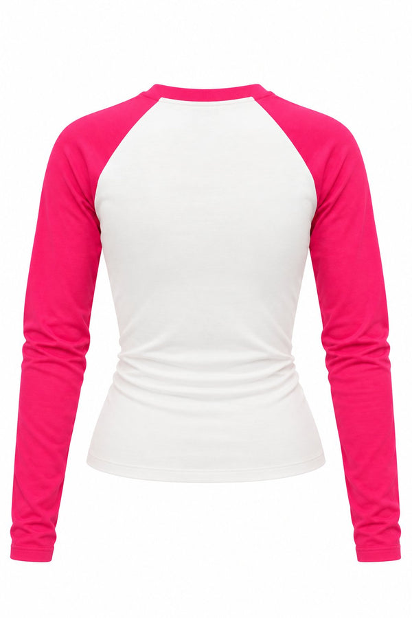Pembe Slim Fit Kontrast Uzun Kollu Bluz - 5219
