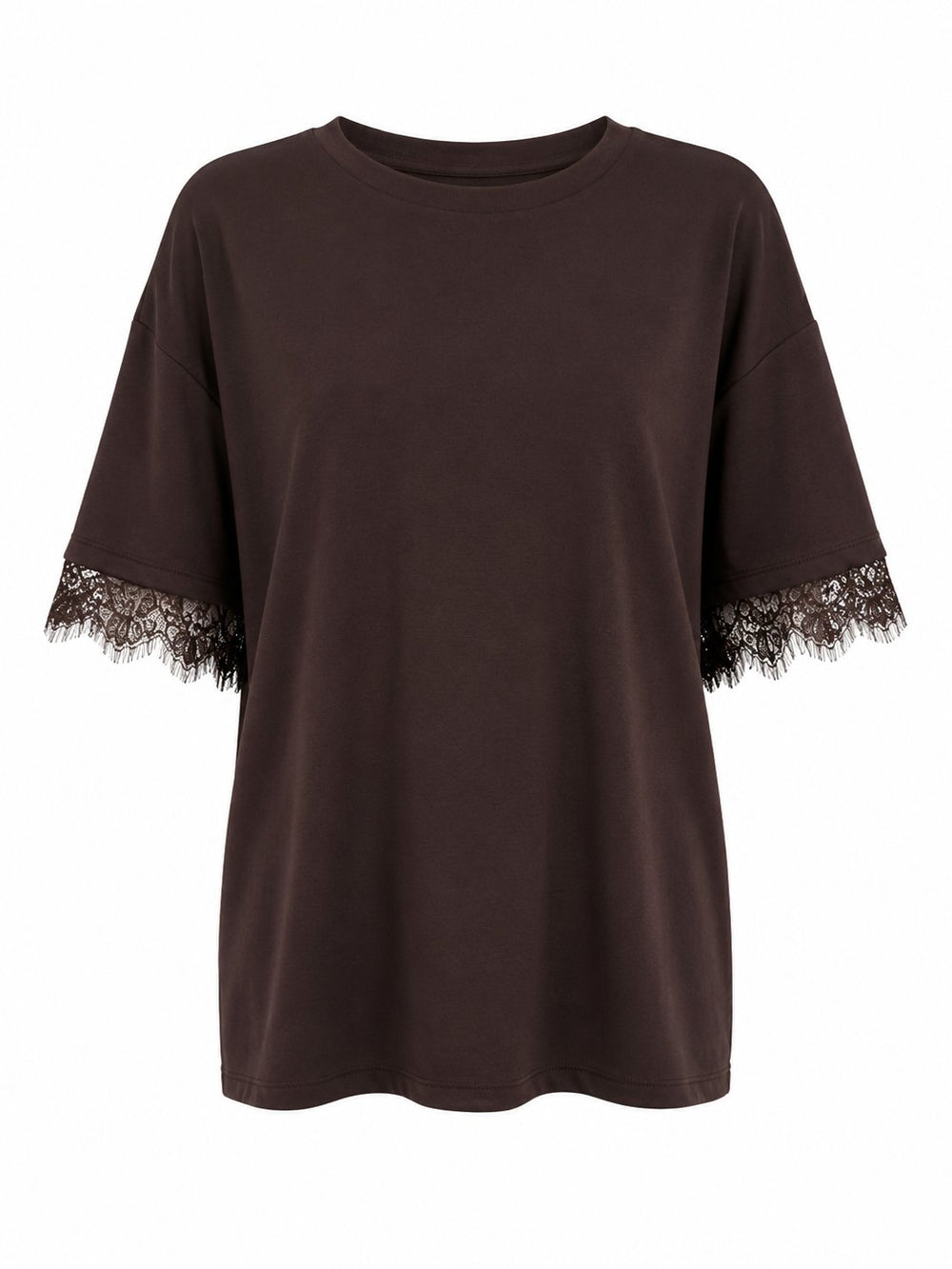 Kahverengi Sırtı Dantel Detaylı Tshirt - 1073