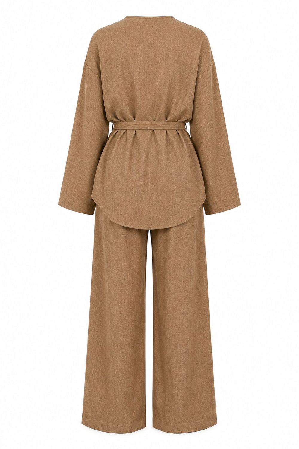Açık Kahve Kemerli Kimono Takım - 2y012