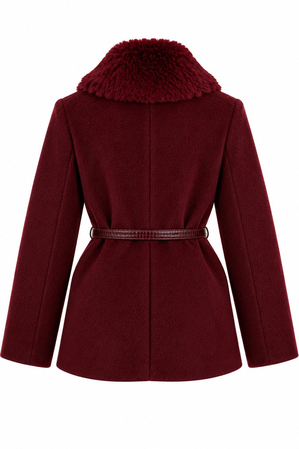 Bordo Kürk Yaka Peluş Ceket - 9688