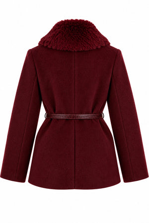 Bordo Kürk Yaka Peluş Ceket - 9688