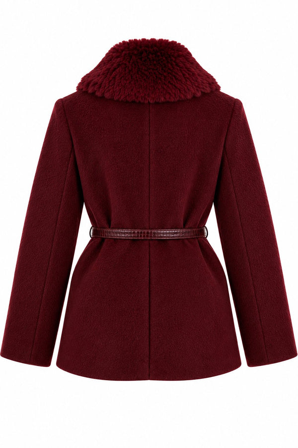 Bordo Kürk Yaka Peluş Ceket - 9688